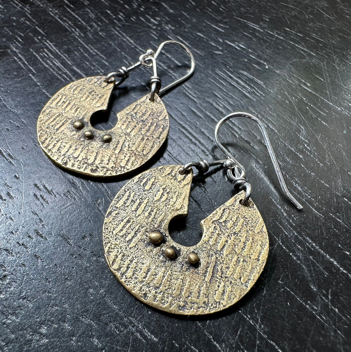 ORIJEN'S: Textured Keyhole Disc Earrings IN BRASS OR STERLING SILVER! by jenkahnjewelry