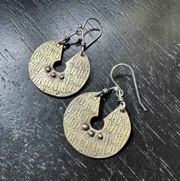 ORIJEN'S: Textured Keyhole Disc Earrings IN BRASS OR STERLING SILVER! by jenkahnjewelry