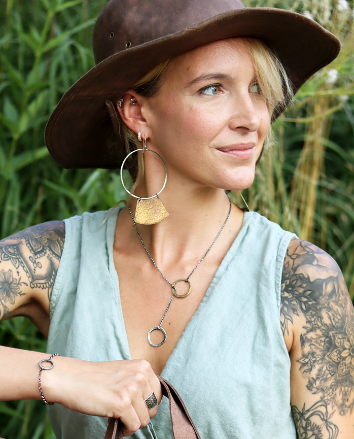 Carved Brass and Silver Lariat Necklace by jenkahnjewelry