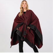 Two Tone Knitted Cape With Pull Through Closure by SidePony Boutique
