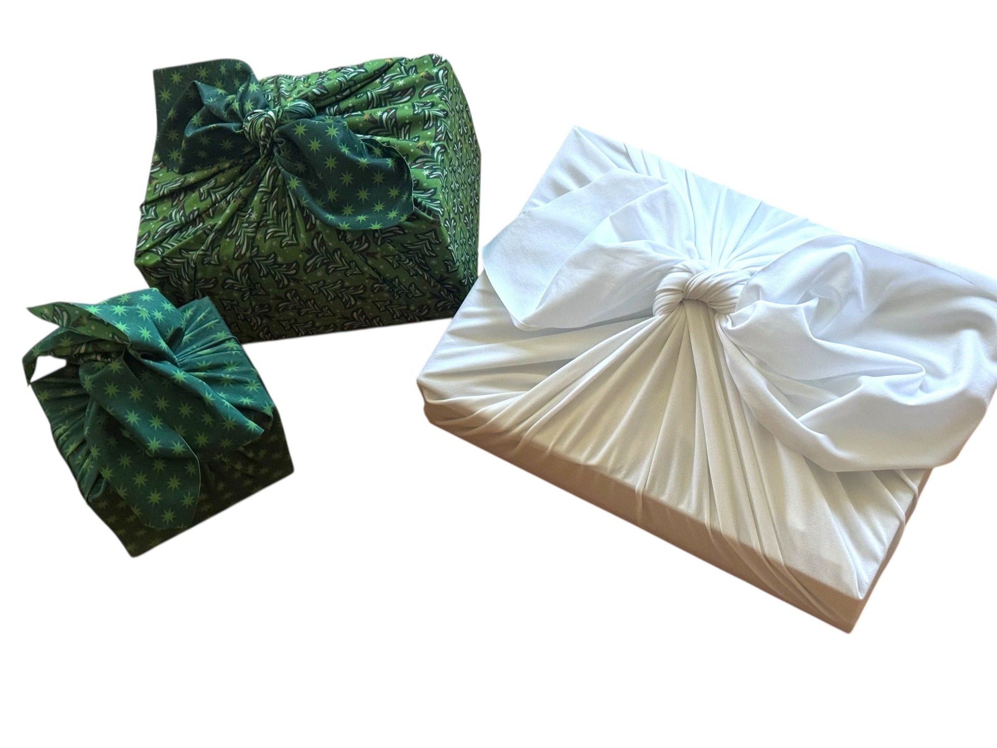 Set of 3 (S, L, XL) Reusable Cloth Furoshiki Gift Wrap | Christmas Trees & White by Shiki Wrap