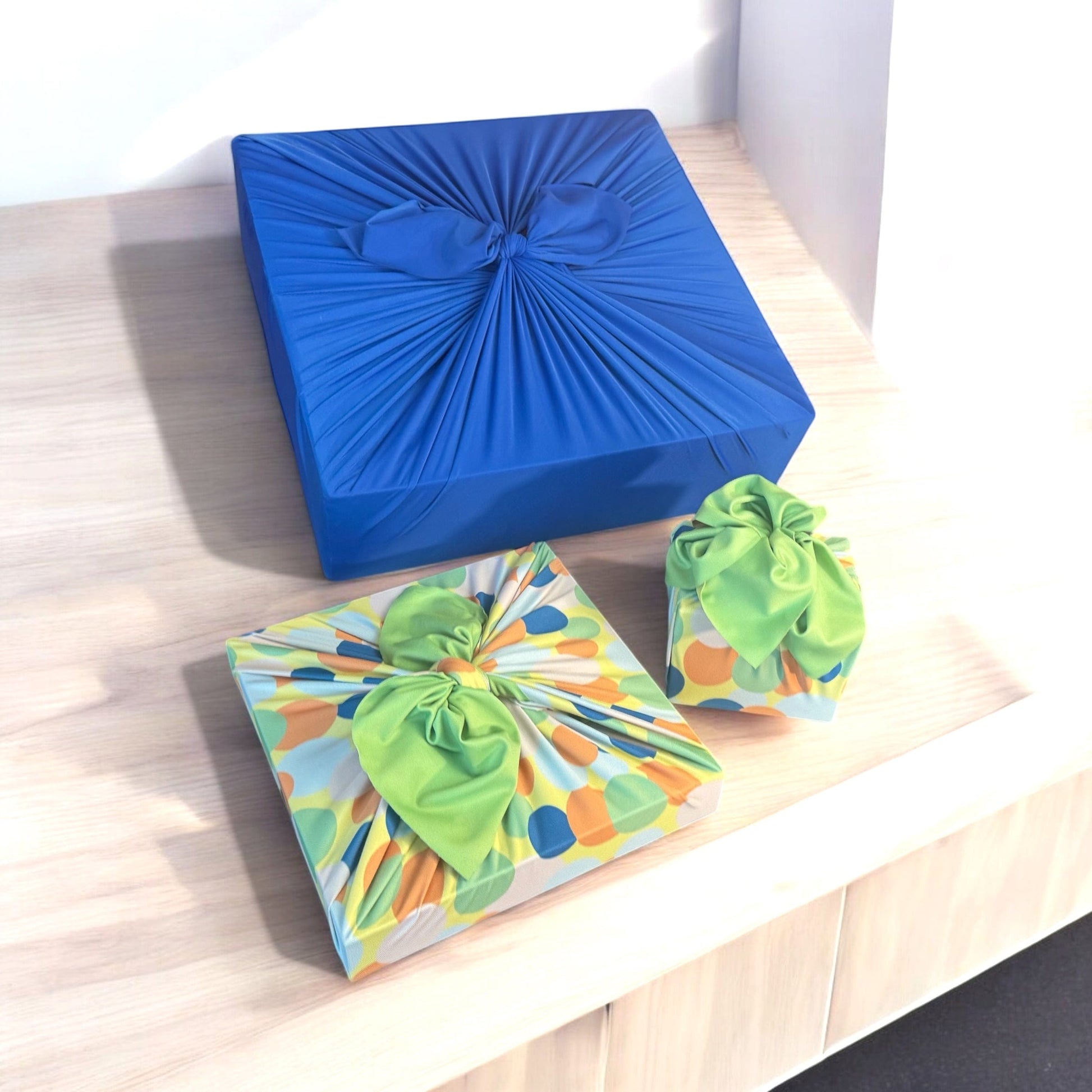 Set of 3 (S, L, XL) Reusable Cloth Furoshiki Gift Wrap | Polka Dot & Deep Blue by Shiki Wrap