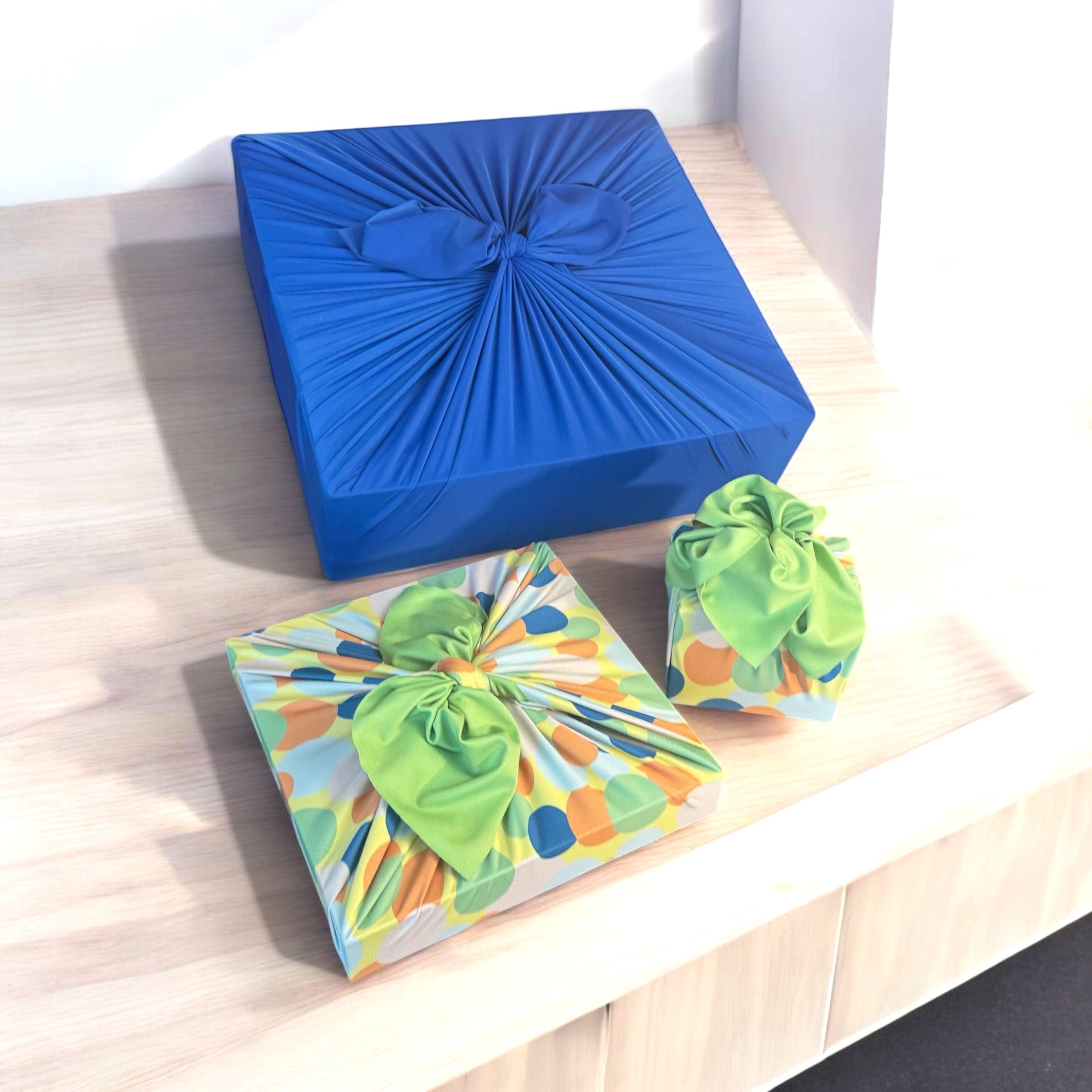 Set of 3 (S, L, XL) Reusable Cloth Furoshiki Gift Wrap | Polka Dot & Deep Blue by Shiki Wrap