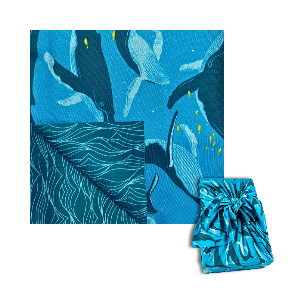 Small Reusable Cloth Furoshiki Gift Wrap | Whales & Waves by Shiki Wrap