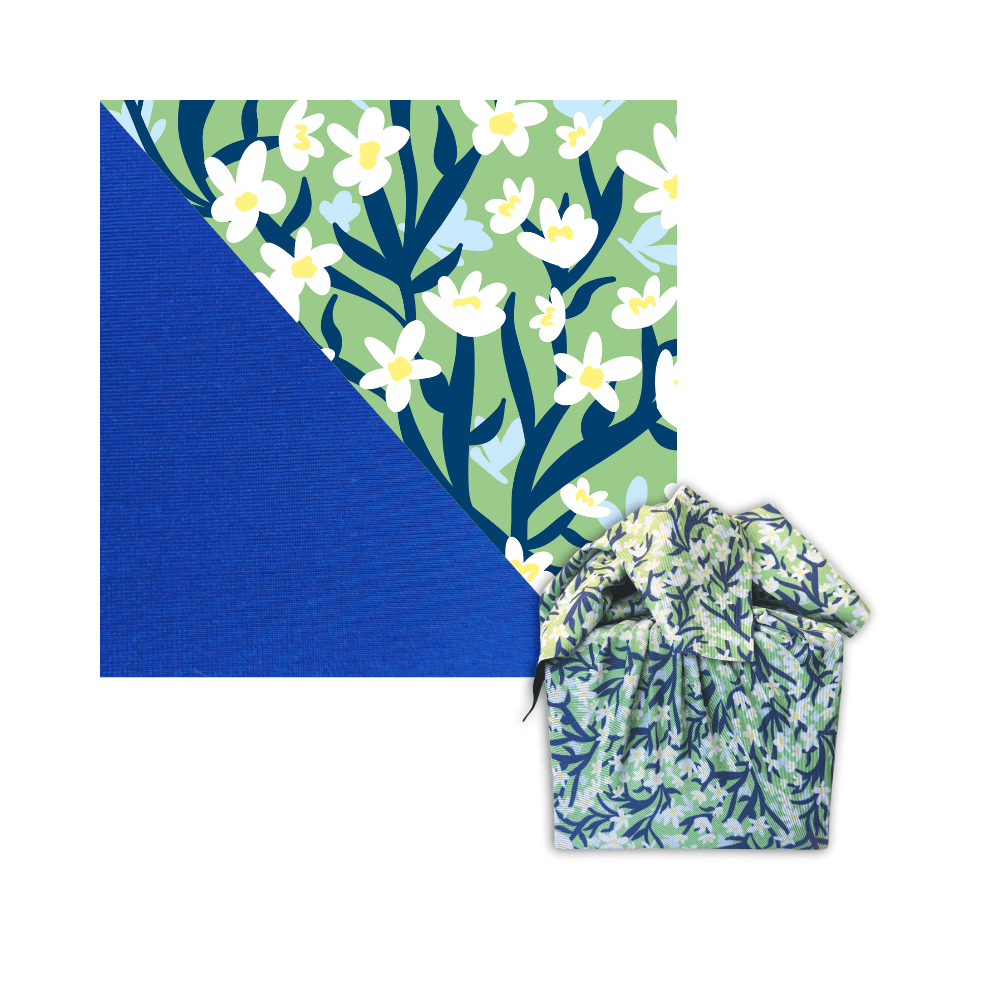 Set of 3 (S, L, XL) Reusable Cloth Furoshiki Gift Wrap | Spring Floral & Deep Blue by Shiki Wrap