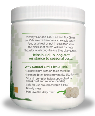 Vetality Naturals Oral Flea & Tick Chews for Cats 120 ct