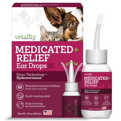 Vetality Medicated Relief Ear Drops for Pets 2fl oz