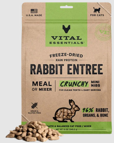 Vital Essentials Freeze Dried Mini Nibs Rabbit Cat Food 12oz