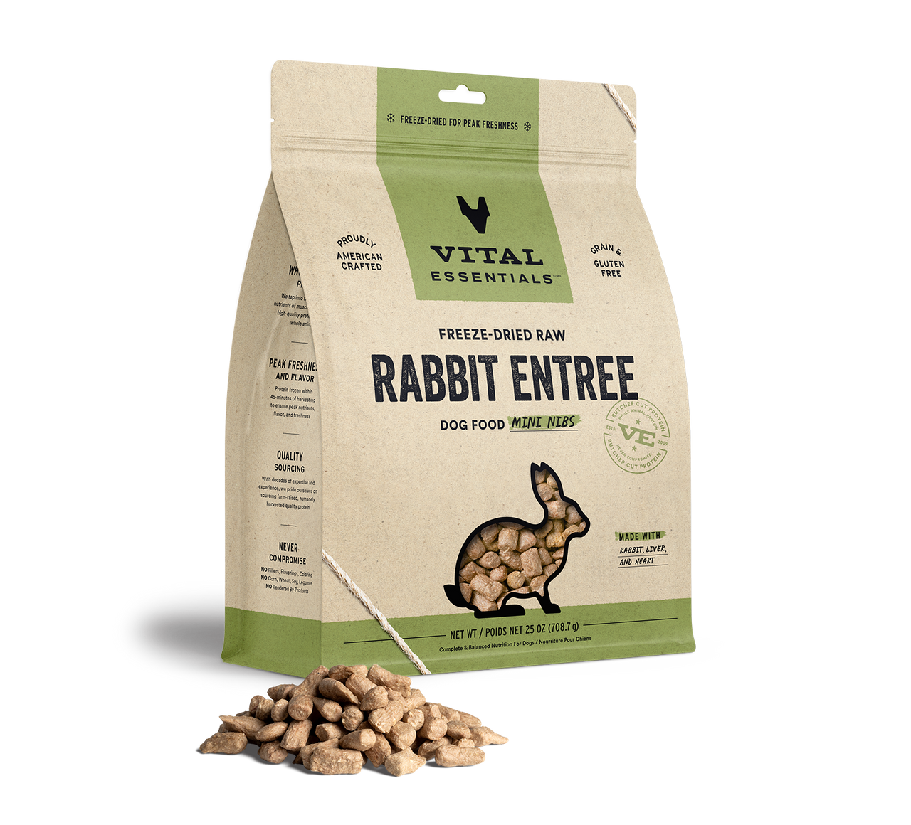 Vital Essentials Freeze-Dried Raw Entree Dog Food Mini Nibs Rabbit 25oz by Pet Food Warehouse