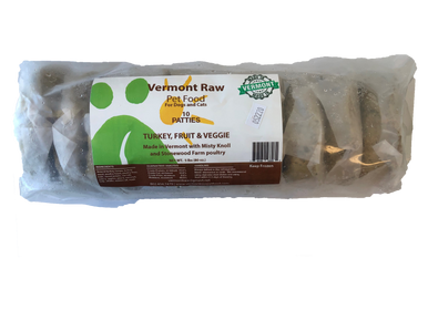 Vermont Raw Turkey, Fruit & Veggie Patties Dog Food 5# (10pk)