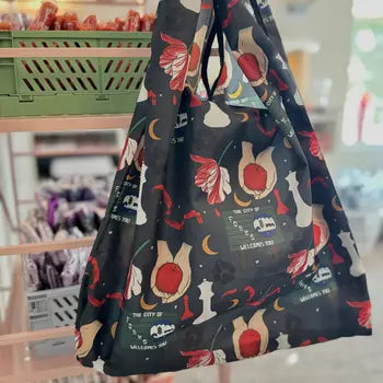 Book Themed Reusable Shopping Bag w/ Fold-Up Pouch