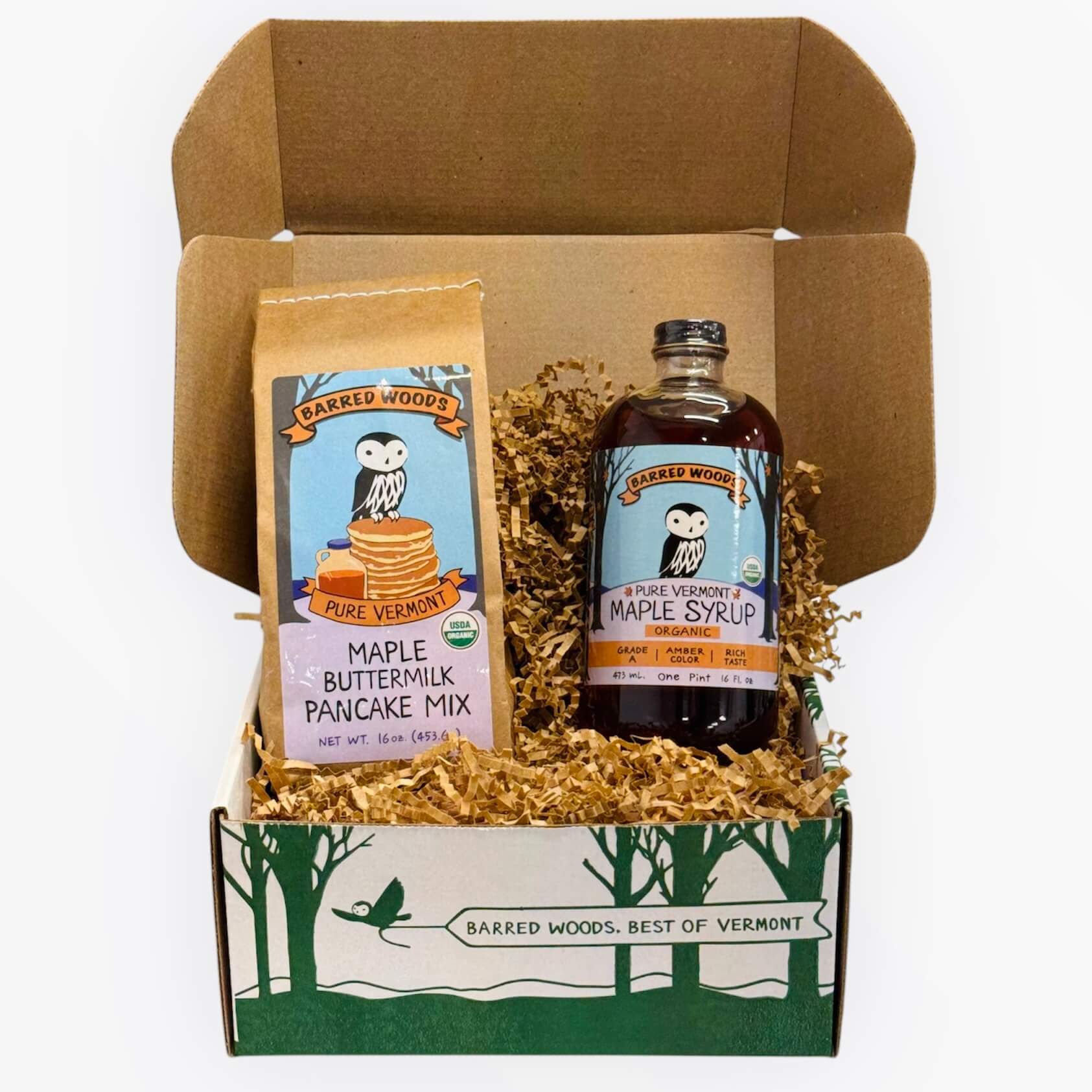 Vermont Gift Box with One 16oz Boston Round Bottle of Vermont Maple Syrup with Options by Barred Woods Maple