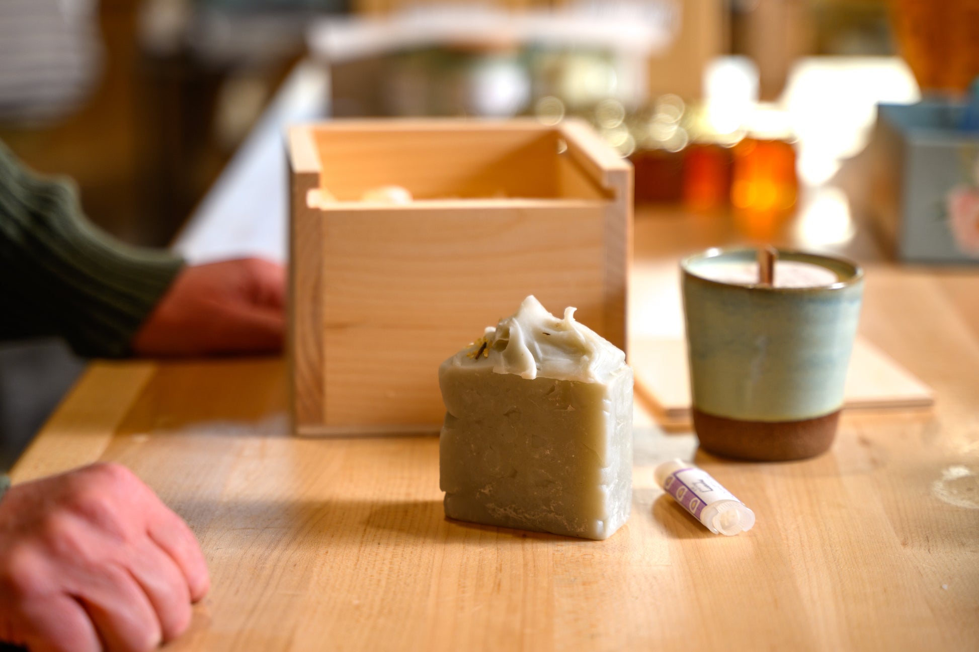 Vermont Handmade Gift Set, Pottery Candle, Artisan Soap and Lip Balm in Wooden Box Bridal Party-Hostess Gift by Belle Savon Vermont