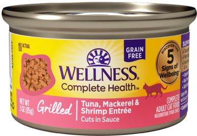 Wellness Can Cat Complete Health Grilled Tuna, Mackerel, Shrimp Cut in Sauce 3oz