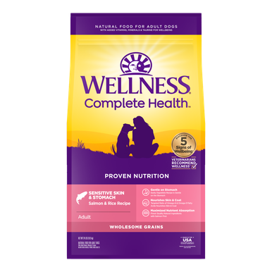 Wellness Complete Health Sensitive Skin Stomach Salmon Rice Dog Food 24lb