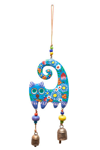 18" Painted Blue Cat with Bells by Homeportonline