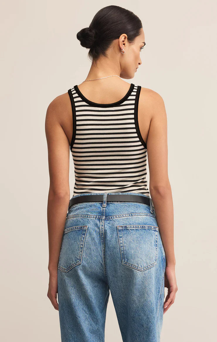 Z Supply Classic Striped Scoop Tank – Black by Dear Lucy