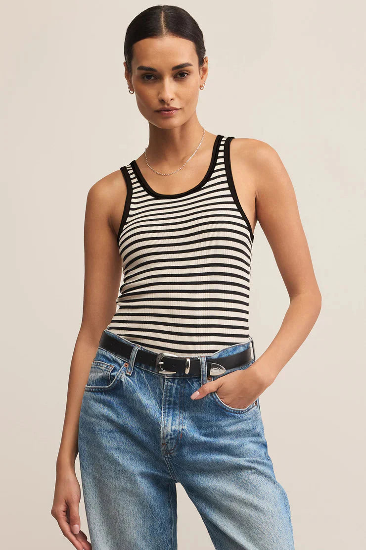 Z Supply Classic Striped Scoop Tank – Black by Dear Lucy