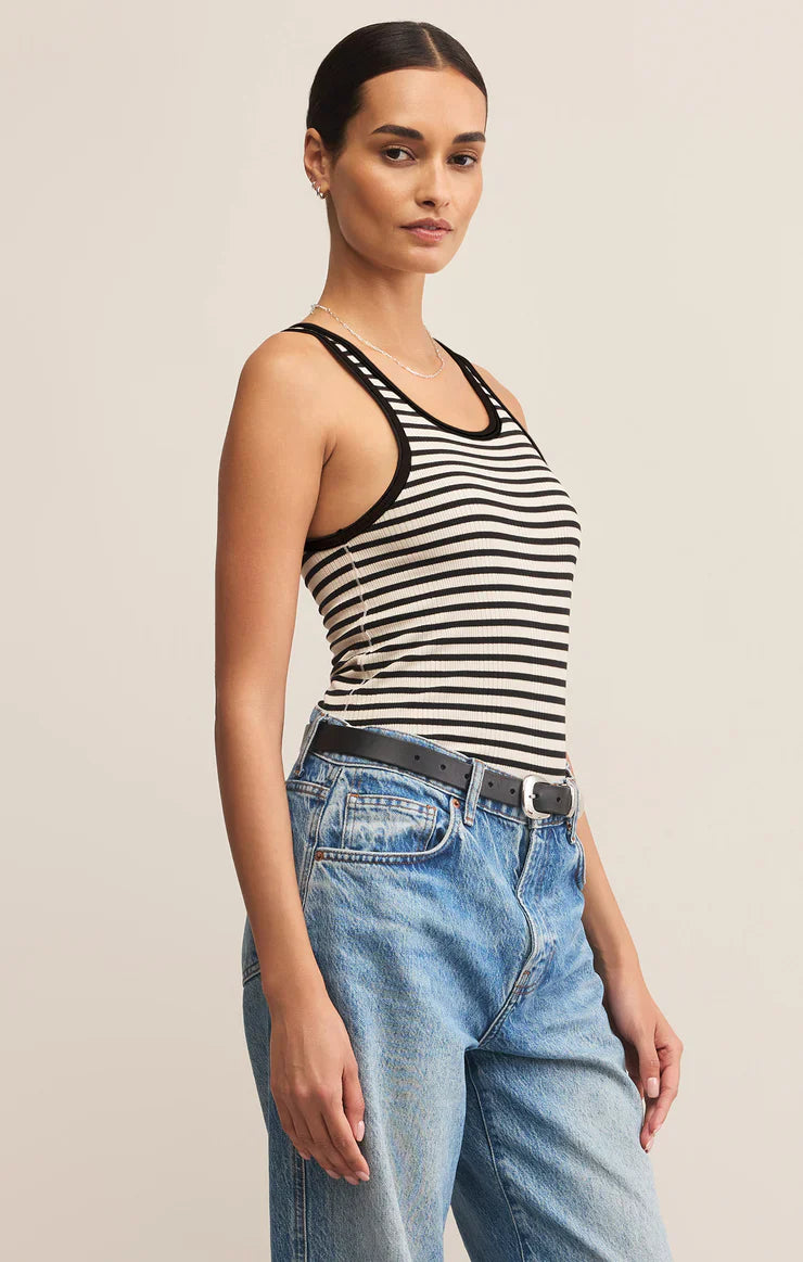Z Supply Classic Striped Scoop Tank – Black by Dear Lucy
