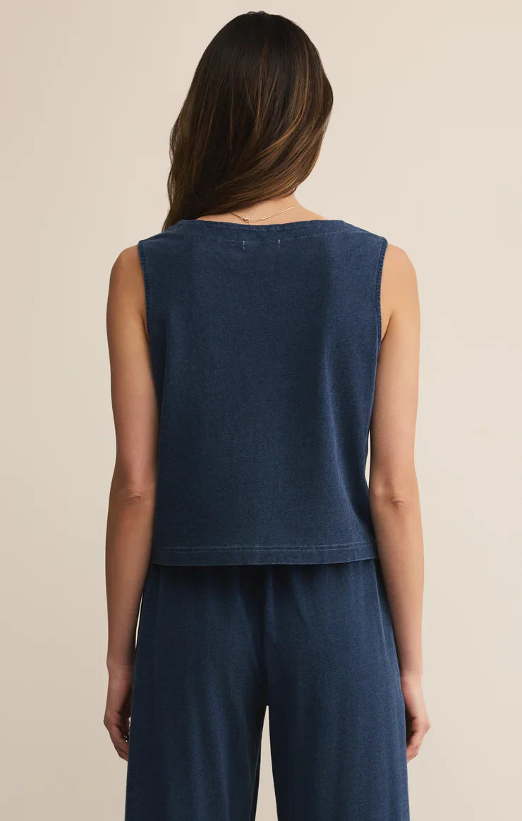Z Supply Solace Jersey Denim Top – Indigo by Dear Lucy