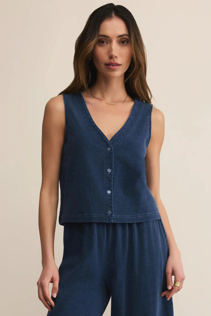 Z Supply Solace Jersey Denim Top – Indigo by Dear Lucy