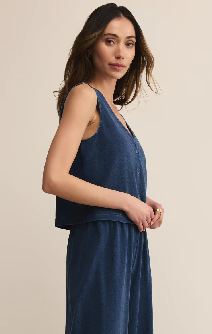 Z Supply Solace Jersey Denim Top – Indigo by Dear Lucy