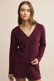 Z Supply Mara Ribbed Cardigan in Merlot