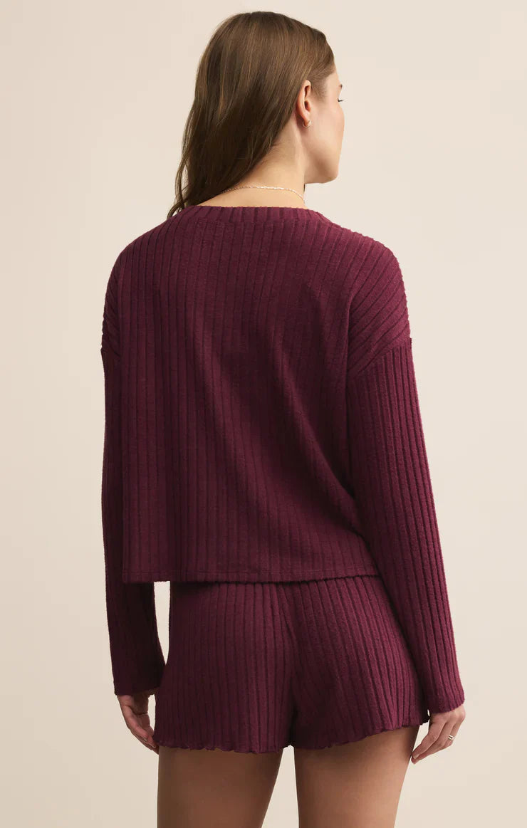 Z Supply Mara Ribbed Cardigan in Merlot
