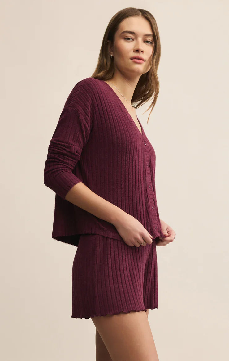 Z Supply Mara Ribbed Cardigan in Merlot