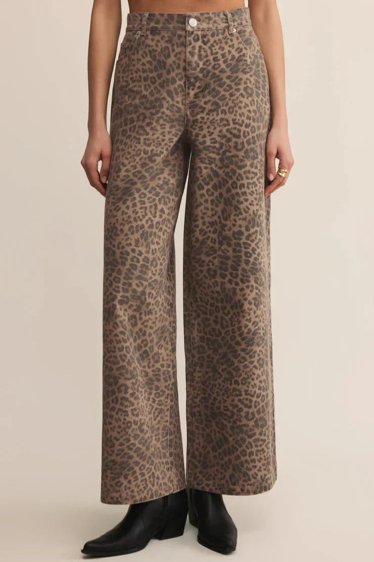 Z Supply Marli Denim Leopard Pant Desert Tan
