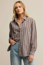 Z Supply Seaport Striped Poplin Shirt Sandalwood