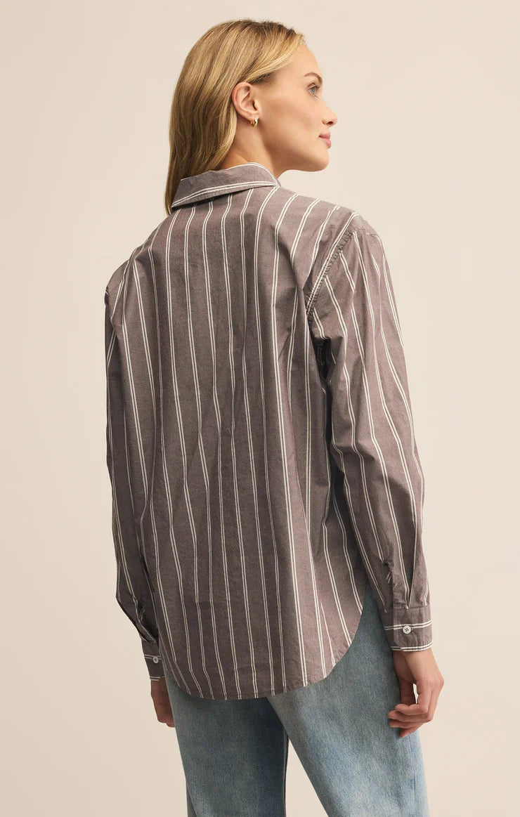Z Supply Seaport Striped Poplin Shirt Sandalwood