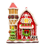 Lighted Gingerbread Barn and Silo - 12 Inches tall
