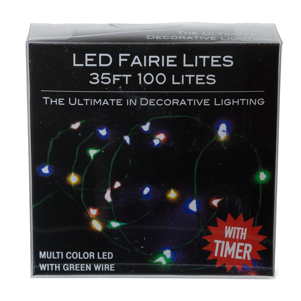 100-Light Battery Operated Multicolor Fairy Lights - Green Wire