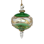 Gold Etched Blown Glass Sphere - Green