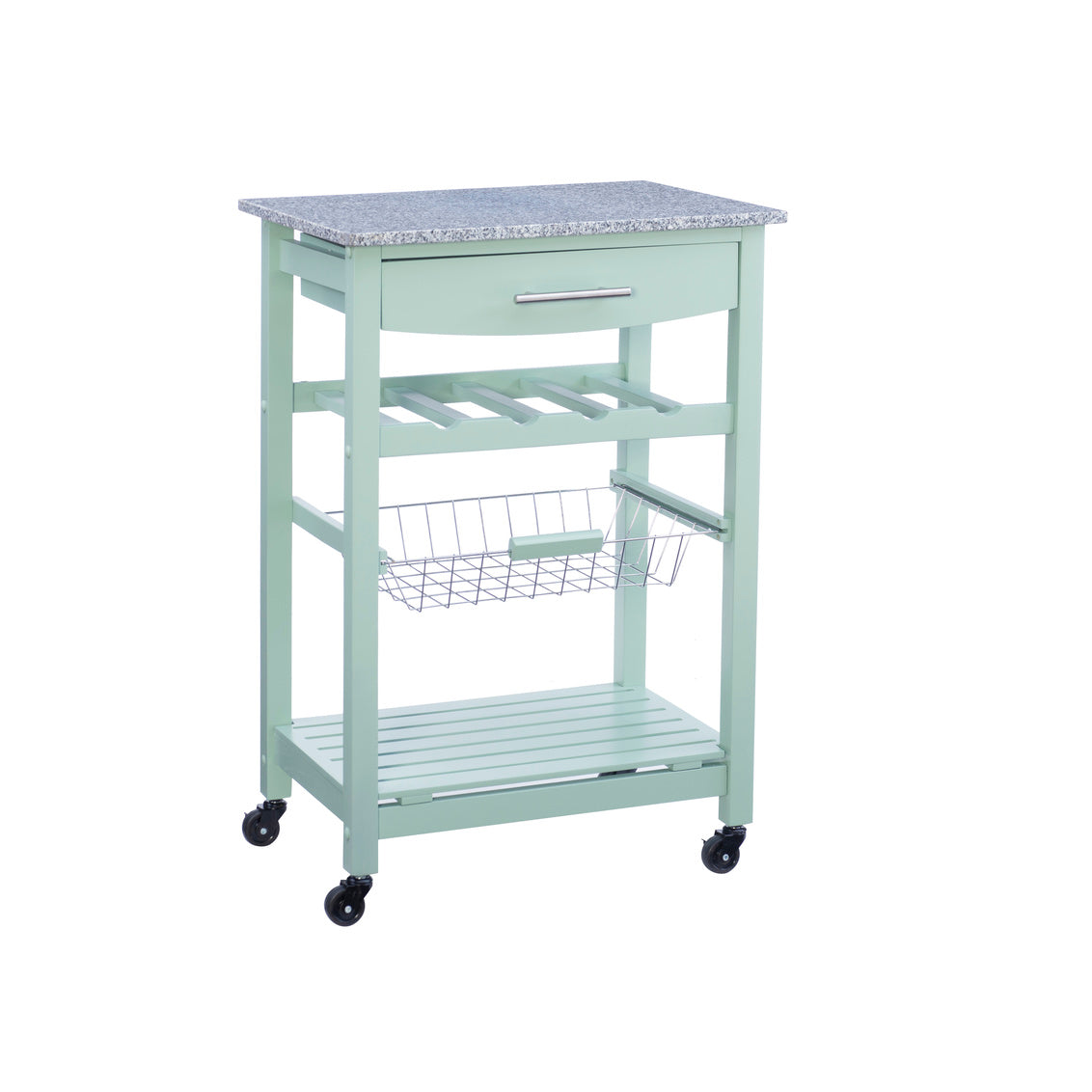 Zoey Kitchen Cart Granite Top Green Base by Homeportonline