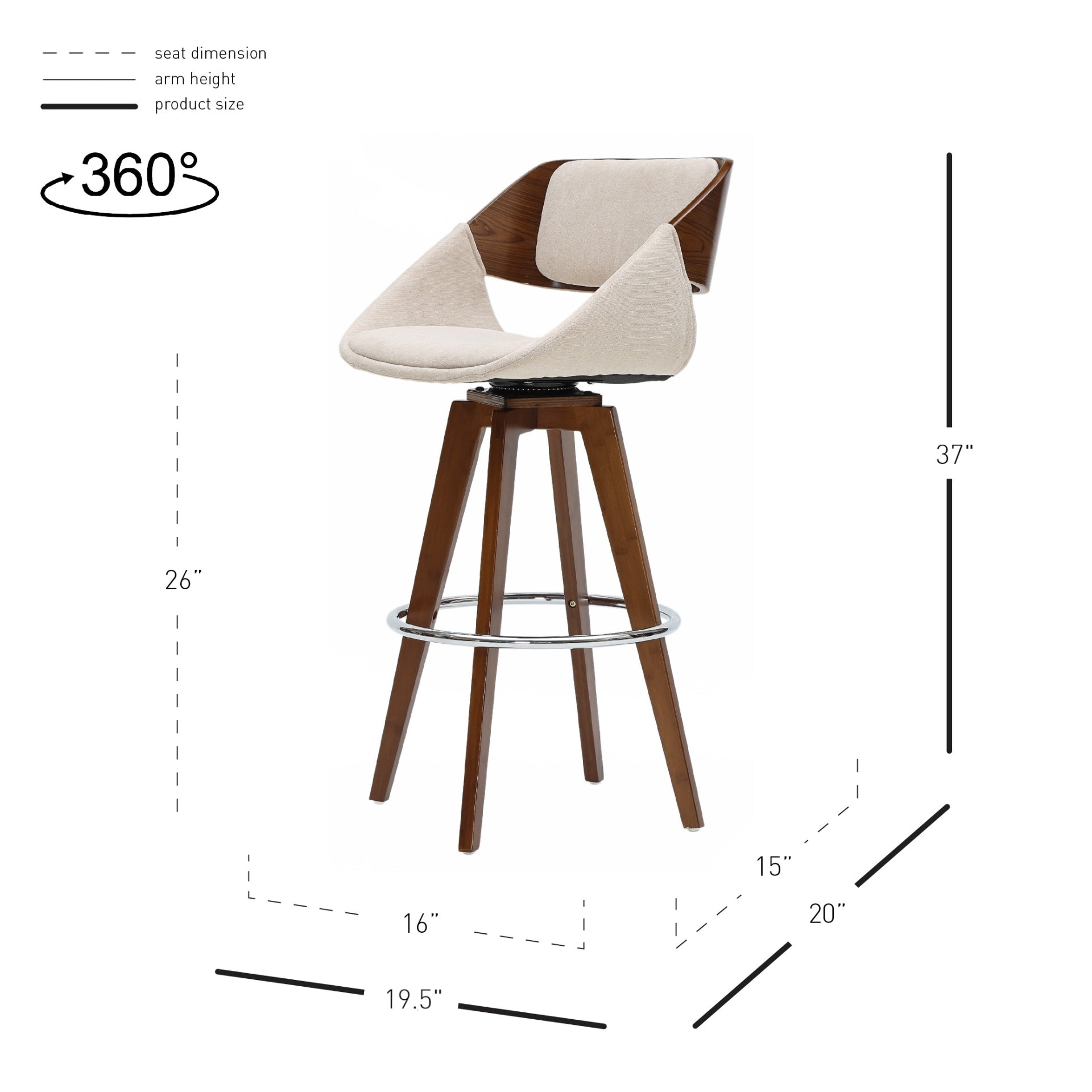 Cyprus KD Fabric Counter Stool Santorini Sand Walnut by Homeportonline