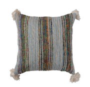 Pillow Hand Woven Cotton Stripe w/Tassels Multicolor 18" Square by Homeportonline