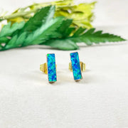 Blue Fire Opal Bar Stud Earrings
