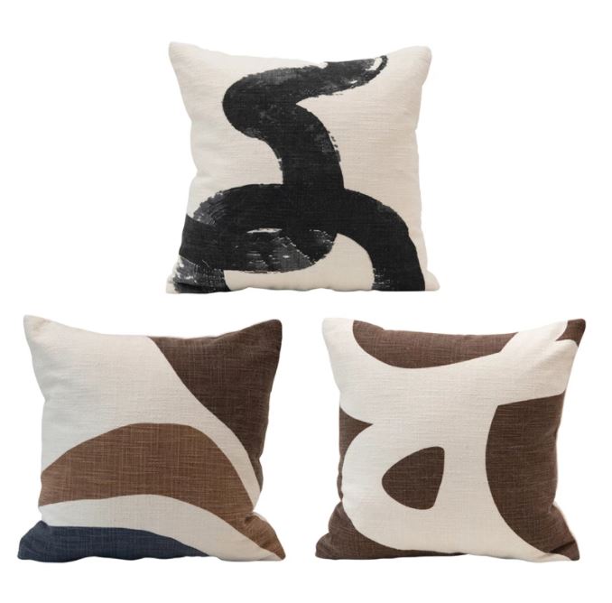 Pillow Cotton with Abstract Design White Background Black & Brown 3 Styles (Sold individually) by Homeportonline