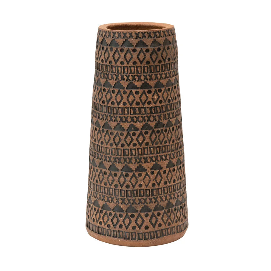 Vase Terracotta Black Geometric Shapes 11"H by Homeportonline