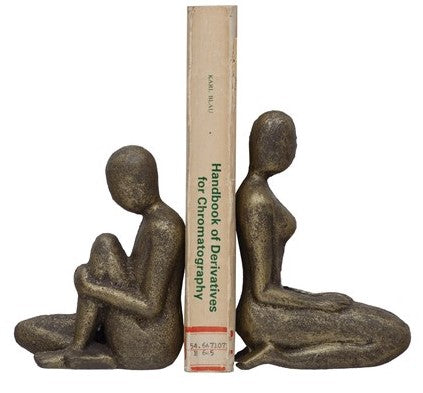 Bookends Women Sitting Cast Iron Gold Finish Set of 2 by Homeportonline