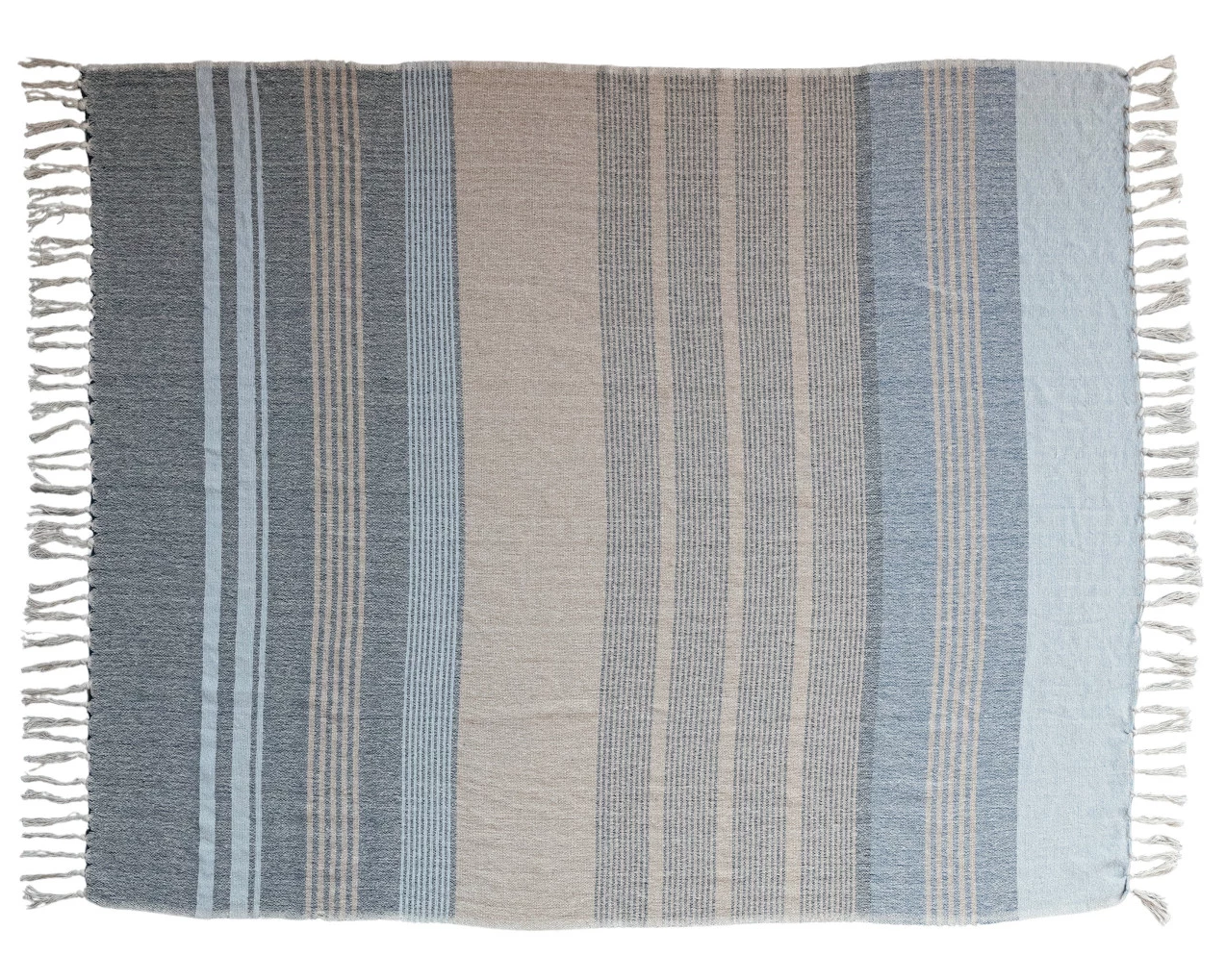 Throw Blanket Recycled Cotton Stripes & Fringe Blue & Orange by Homeportonline