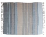 Throw Blanket Recycled Cotton Stripes & Fringe Blue & Orange by Homeportonline