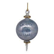 Slate Blue Etched Sphere with Gold Rims and Crystal Finial