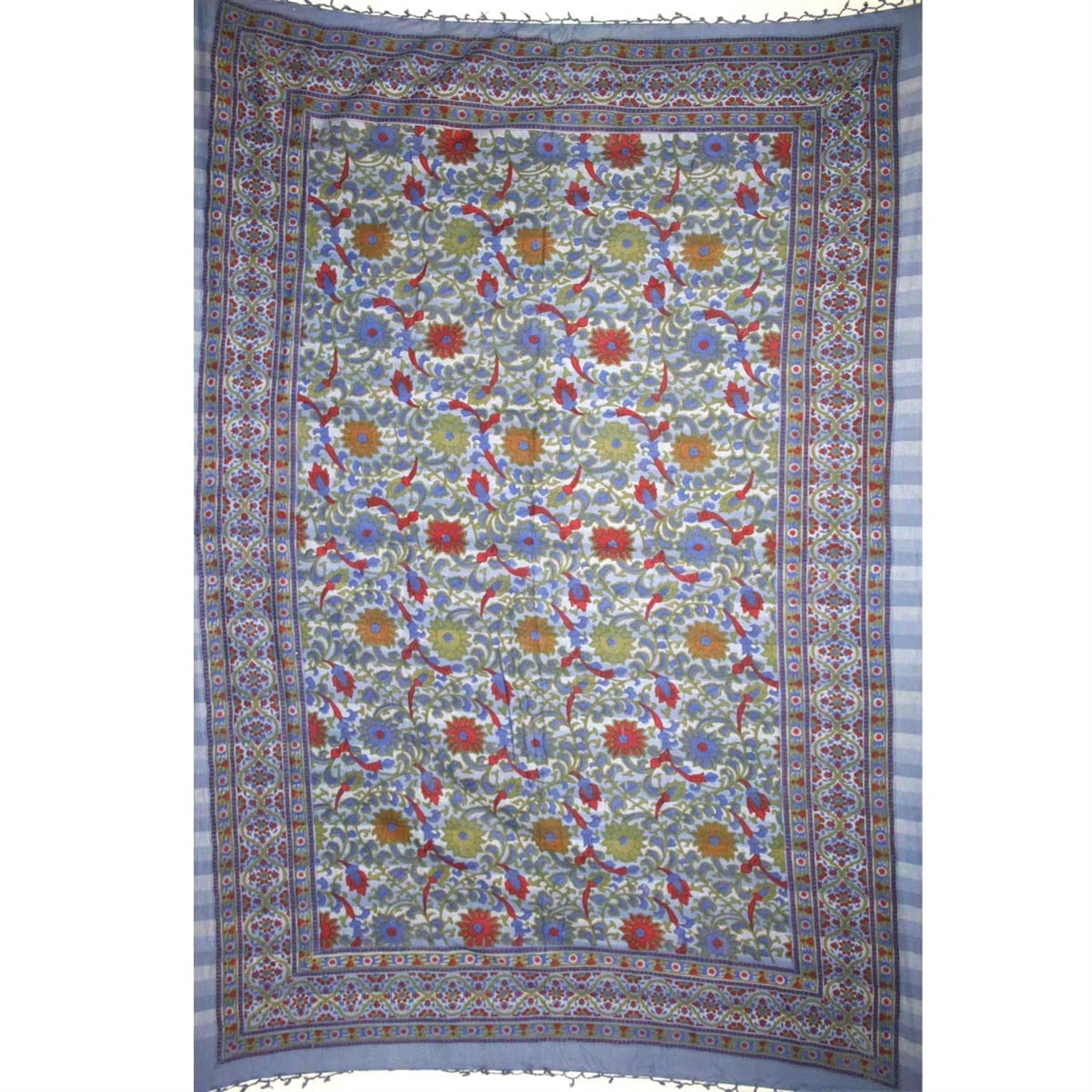 Tapestry Full Size Overprint Madras Sunflower Blue by Homeportonline