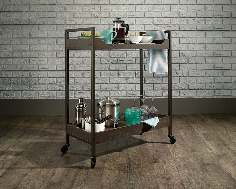 North Avenue Cart Two Shelf On Casters Smoked Oak Finish by Homeportonline