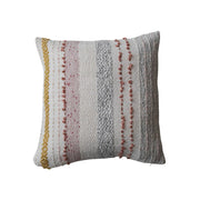 Pillow Woven Cotton w/ Stripes and Embroidery 18" Square by Homeportonline