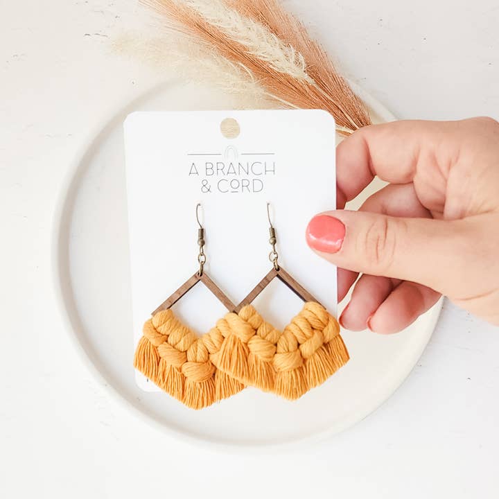 Macrame Fringe Earrings - Diamond/ Statement