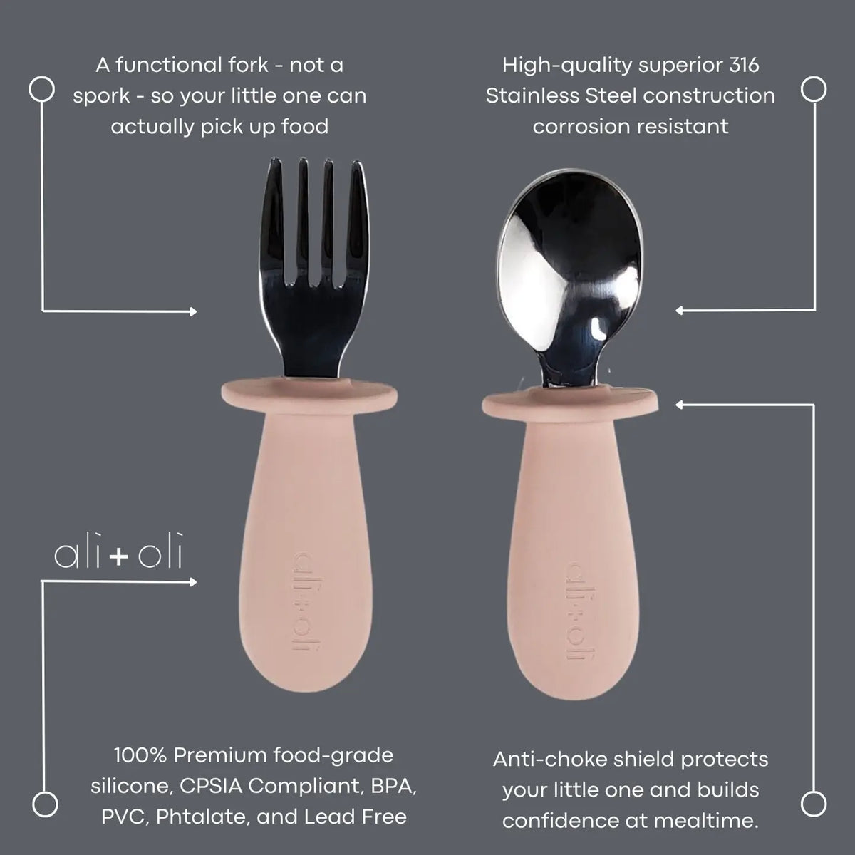 Toddler Learning Fork & Spoon Set - Blush